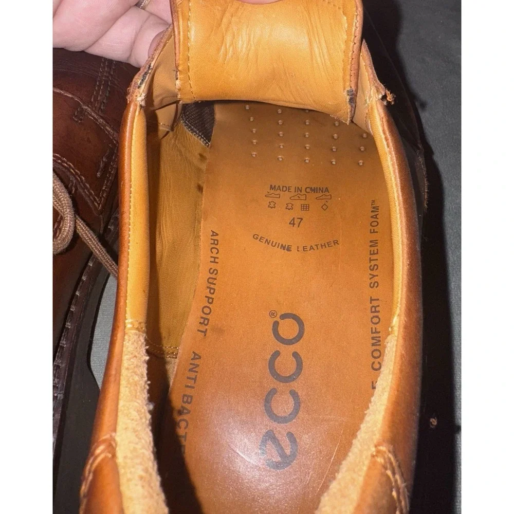ECCO Brown Oxfords Shoes‎ Mens Size 47 Formal Dress Leather Fancy Lace Up